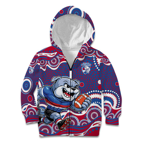 Western Bulldogs Kid Hoodie Aboriginal Dot Pattern - Football Mascot Heritage Pride