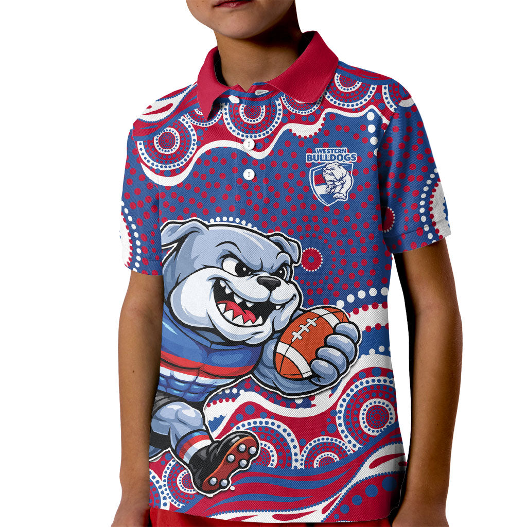 Western Bulldogs Kid Polo Shirt Aboriginal Dot Pattern - Football Mascot Heritage Pride