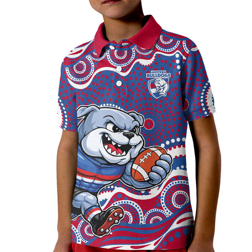 Western Bulldogs Kid Polo Shirt Aboriginal Dot Pattern - Football Mascot Heritage Pride