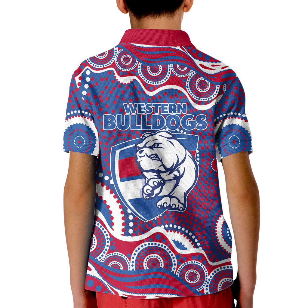 Western Bulldogs Kid Polo Shirt Aboriginal Dot Pattern - Football Mascot Heritage Pride