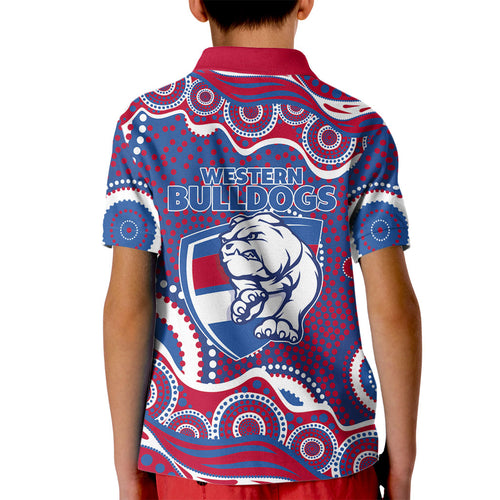 Western Bulldogs Kid Polo Shirt Aboriginal Dot Pattern - Football Mascot Heritage Pride