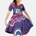 Western Bulldogs Kid Short Sleeve Dress Aboriginal Dot Pattern - Football Mascot Heritage Pride