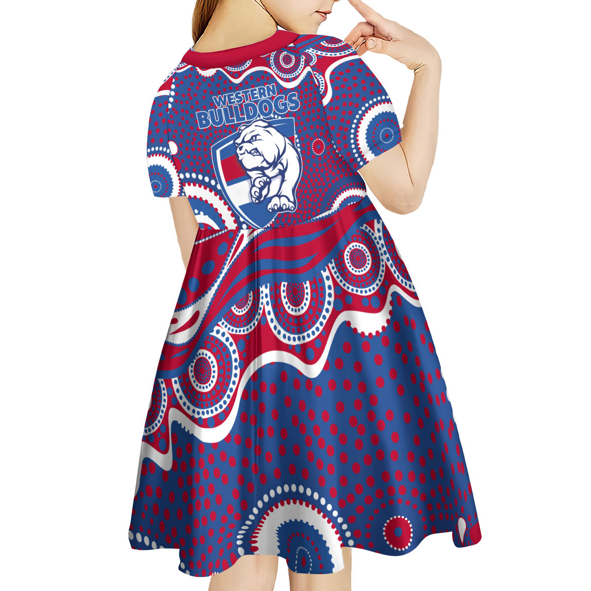 Western Bulldogs Kid Short Sleeve Dress Aboriginal Dot Pattern - Football Mascot Heritage Pride