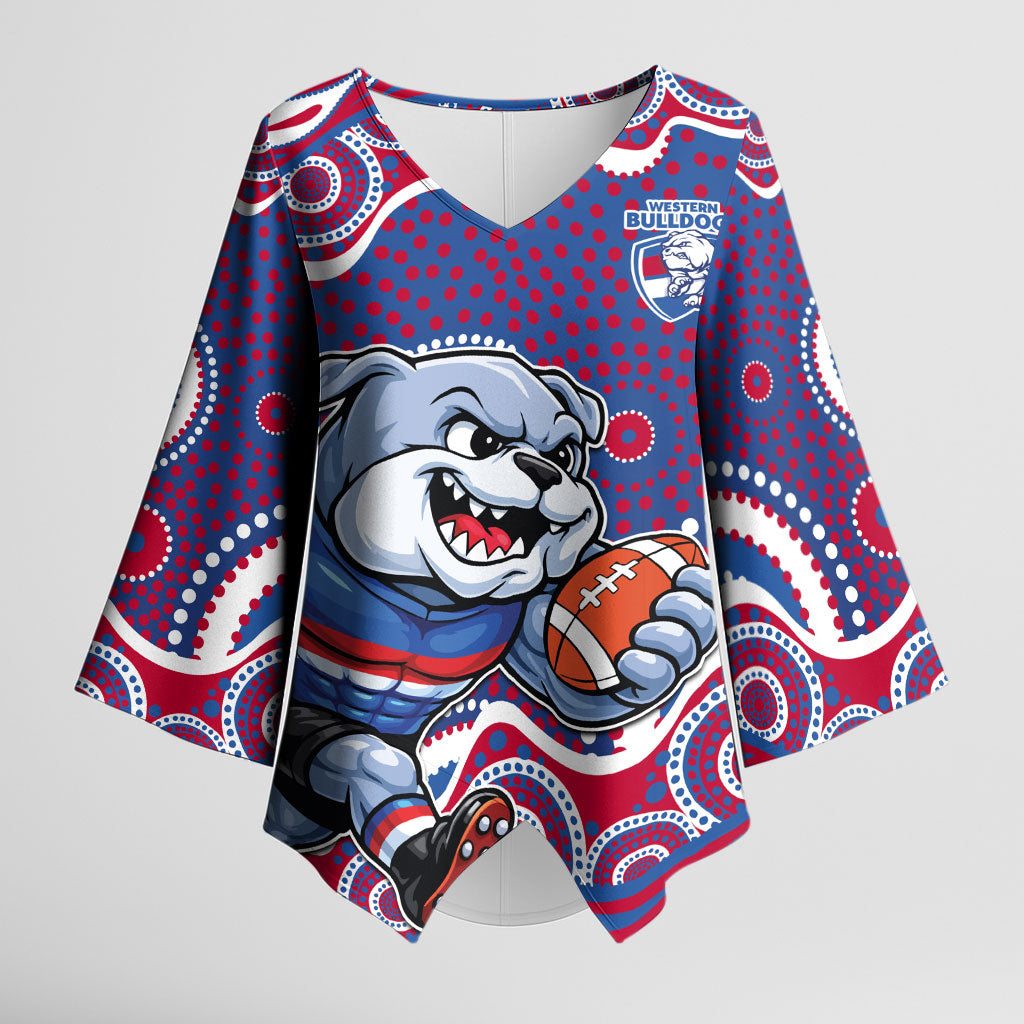 Western Bulldogs Kimono Sleeve Blouse Aboriginal Dot Pattern - Football Mascot Heritage Pride
