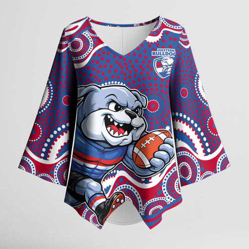 Western Bulldogs Kimono Sleeve Blouse Aboriginal Dot Pattern - Football Mascot Heritage Pride