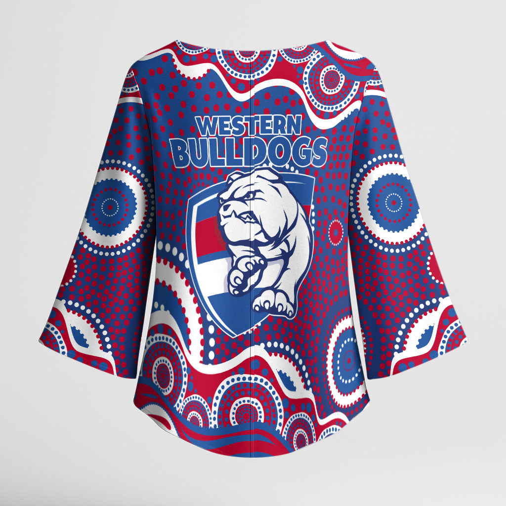 Western Bulldogs Kimono Sleeve Blouse Aboriginal Dot Pattern - Football Mascot Heritage Pride