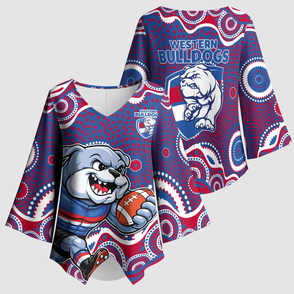 Western Bulldogs Kimono Sleeve Blouse Aboriginal Dot Pattern - Football Mascot Heritage Pride