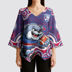 Western Bulldogs Kimono Sleeve Blouse Aboriginal Dot Pattern - Football Mascot Heritage Pride