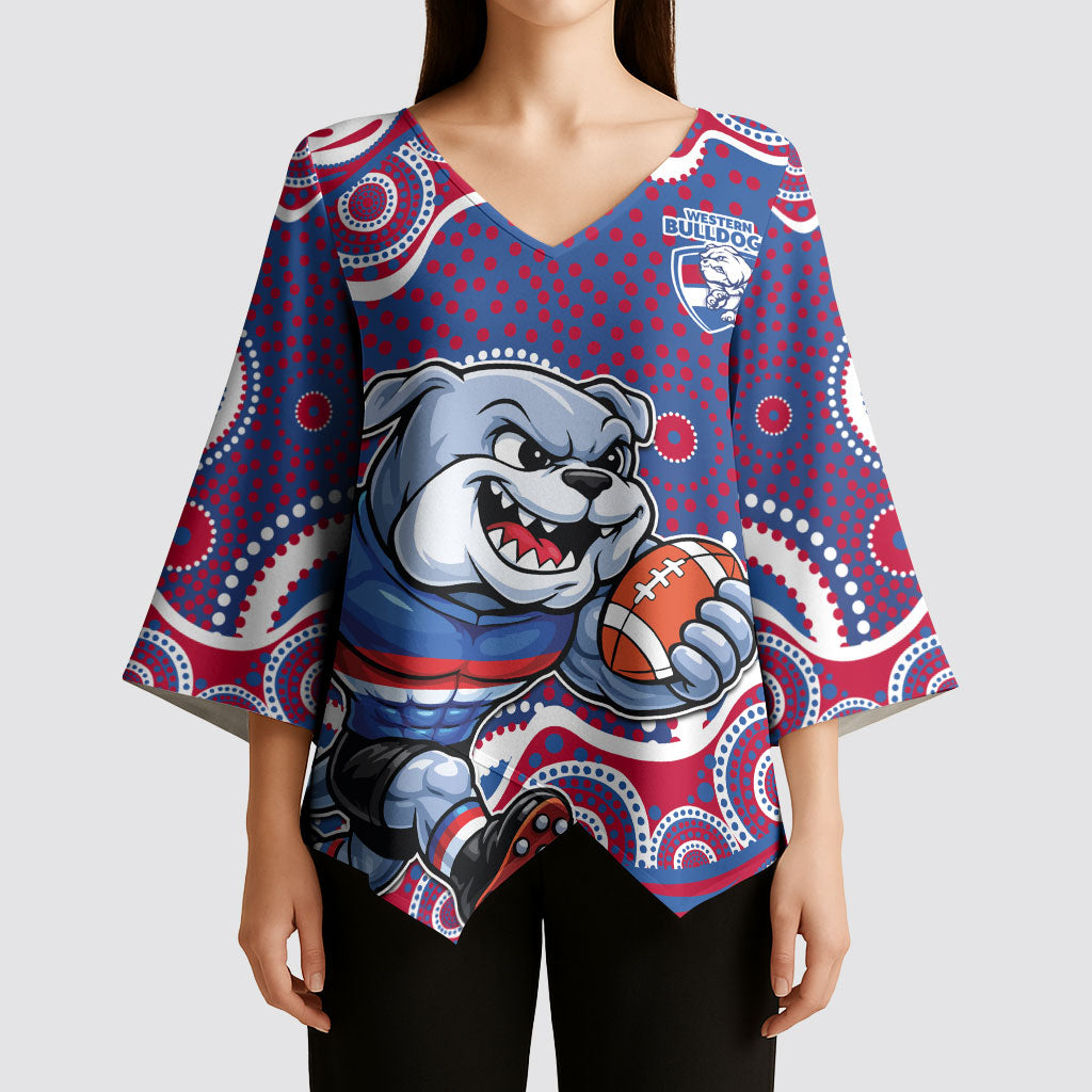 Western Bulldogs Kimono Sleeve Blouse Aboriginal Dot Pattern - Football Mascot Heritage Pride