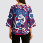 Western Bulldogs Kimono Sleeve Blouse Aboriginal Dot Pattern - Football Mascot Heritage Pride