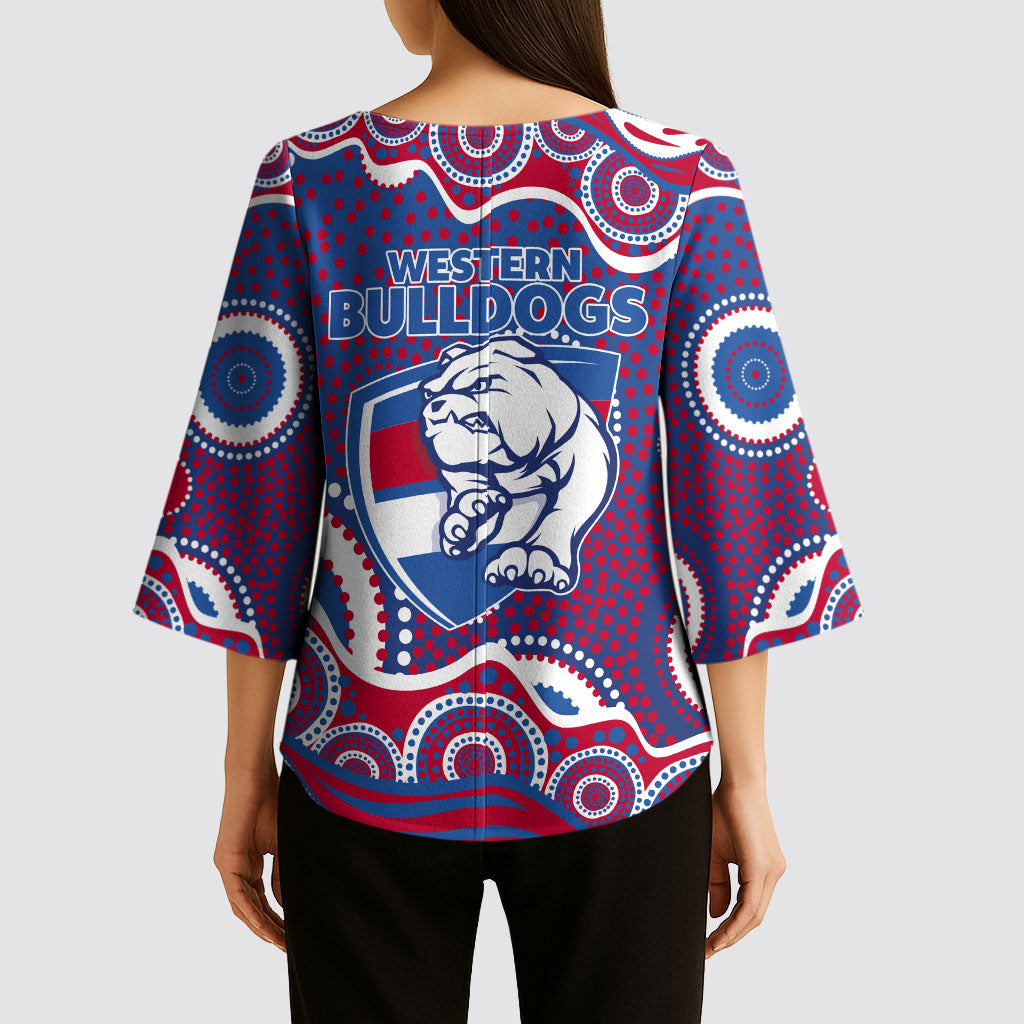 Western Bulldogs Kimono Sleeve Blouse Aboriginal Dot Pattern - Football Mascot Heritage Pride