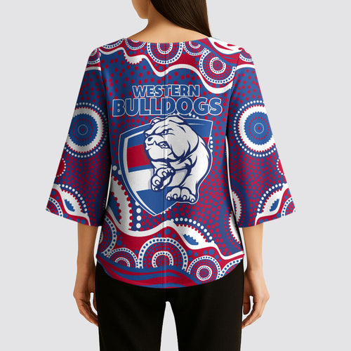 Western Bulldogs Kimono Sleeve Blouse Aboriginal Dot Pattern - Football Mascot Heritage Pride