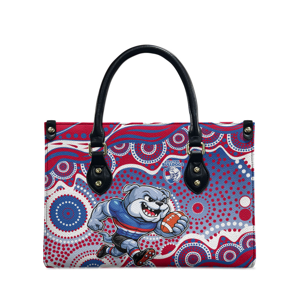 Western Bulldogs Leather Bag Aboriginal Dot Pattern - Football Mascot Heritage Pride