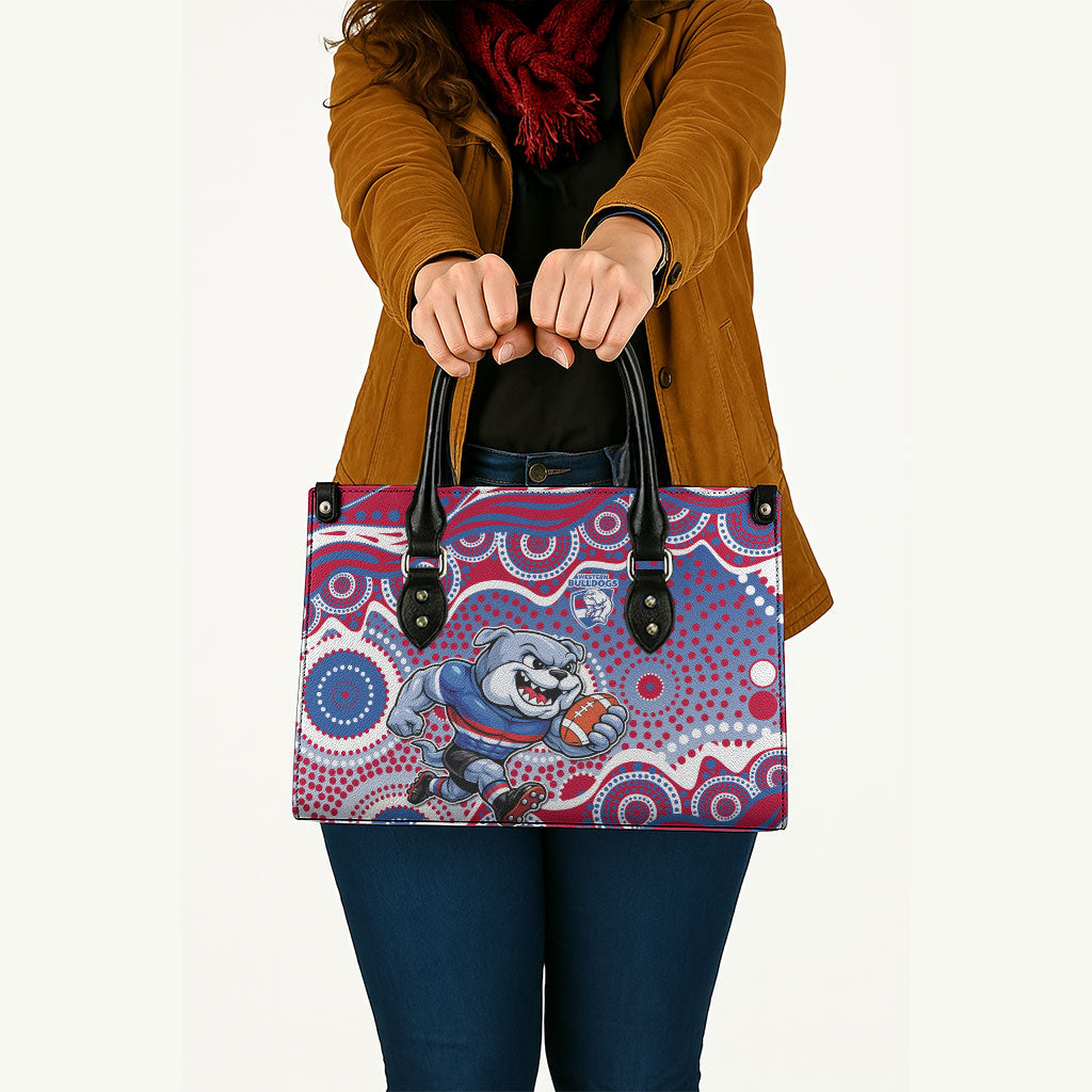 Western Bulldogs Leather Bag Aboriginal Dot Pattern - Football Mascot Heritage Pride