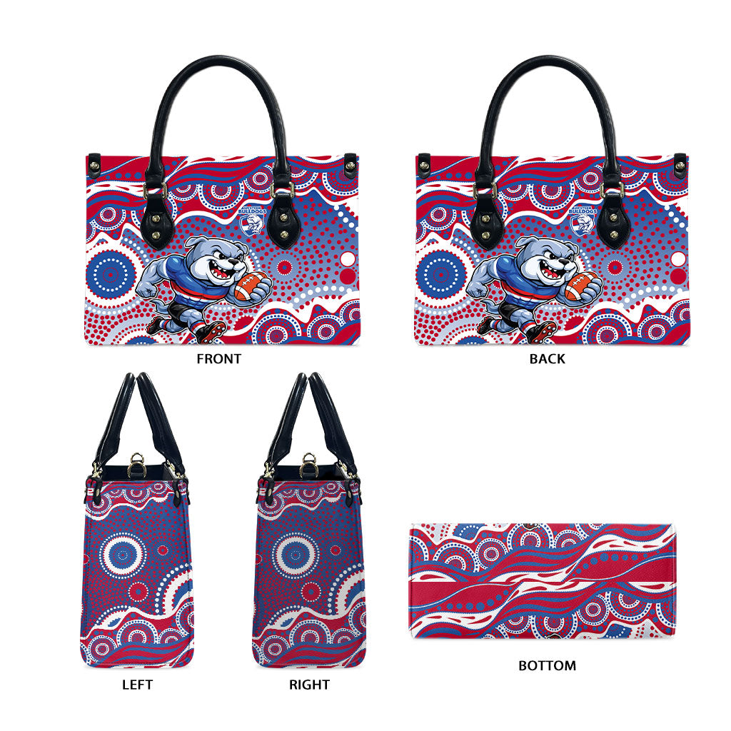 Western Bulldogs Leather Bag Aboriginal Dot Pattern - Football Mascot Heritage Pride