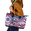 Western Bulldogs Leather Tote Bag Aboriginal Dot Pattern - Football Mascot Heritage Pride