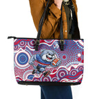 Western Bulldogs Leather Tote Bag Aboriginal Dot Pattern - Football Mascot Heritage Pride