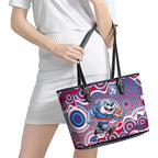 Western Bulldogs Leather Tote Bag Aboriginal Dot Pattern - Football Mascot Heritage Pride
