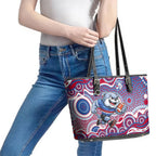 Western Bulldogs Leather Tote Bag Aboriginal Dot Pattern - Football Mascot Heritage Pride