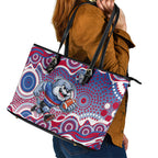 Western Bulldogs Leather Tote Bag Aboriginal Dot Pattern - Football Mascot Heritage Pride