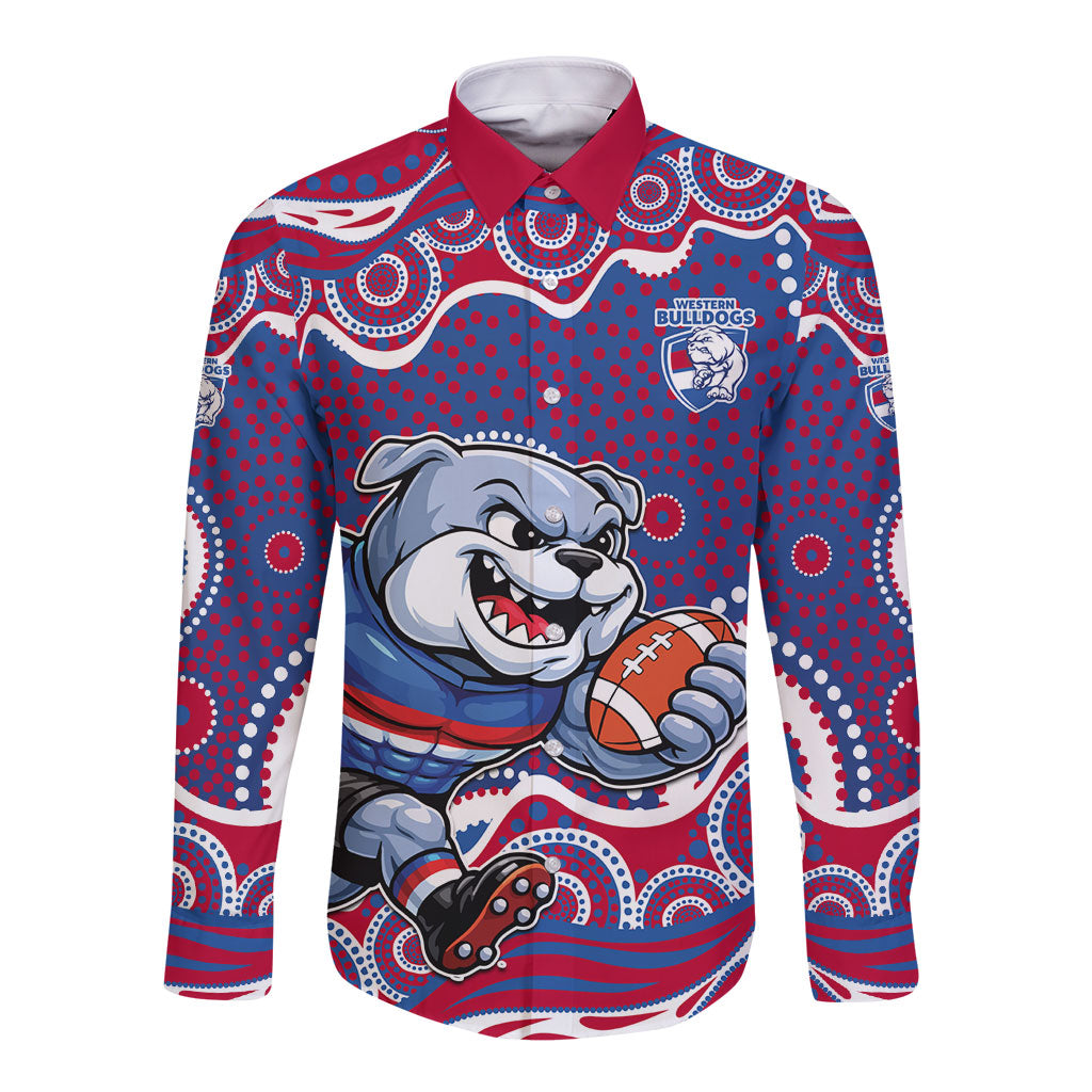 Western Bulldogs Long Sleeve Button Shirt Aboriginal Dot Pattern - Football Mascot Heritage Pride