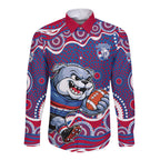 Western Bulldogs Long Sleeve Button Shirt Aboriginal Dot Pattern - Football Mascot Heritage Pride
