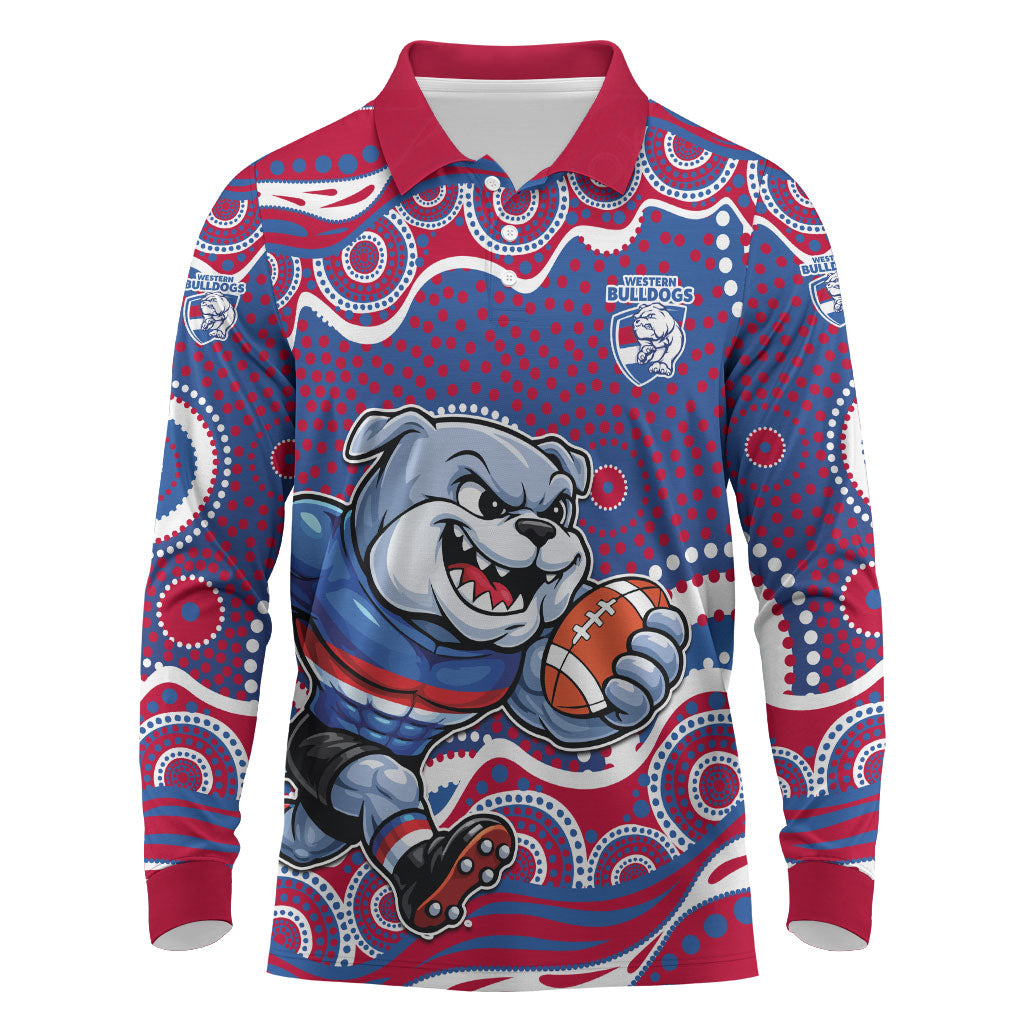 Western Bulldogs Long Sleeve Polo Shirt Aboriginal Dot Pattern - Football Mascot Heritage Pride