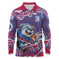 Western Bulldogs Long Sleeve Polo Shirt Aboriginal Dot Pattern - Football Mascot Heritage Pride