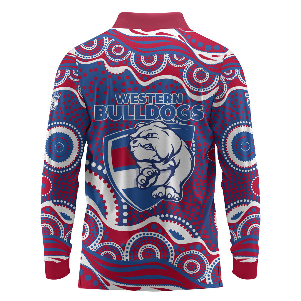 Western Bulldogs Long Sleeve Polo Shirt Aboriginal Dot Pattern - Football Mascot Heritage Pride