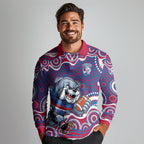 Western Bulldogs Long Sleeve Polo Shirt Aboriginal Dot Pattern - Football Mascot Heritage Pride