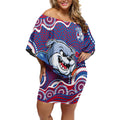 Western Bulldogs Off Shoulder Short Dress Aboriginal Dot Pattern - Football Mascot Heritage Pride