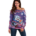 Western Bulldogs Off Shoulder Sweater Aboriginal Dot Pattern - Football Mascot Heritage Pride