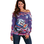 Western Bulldogs Off Shoulder Sweater Aboriginal Dot Pattern - Football Mascot Heritage Pride