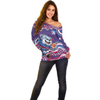 Western Bulldogs Off Shoulder Sweater Aboriginal Dot Pattern - Football Mascot Heritage Pride