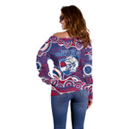 Western Bulldogs Off Shoulder Sweater Aboriginal Dot Pattern - Football Mascot Heritage Pride