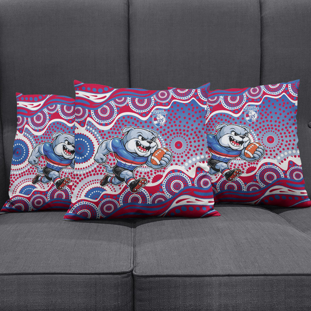 Western Bulldogs Pillow Cover Aboriginal Dot Pattern - Football Mascot Heritage Pride