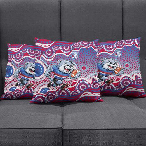 Western Bulldogs Pillow Cover Aboriginal Dot Pattern - Football Mascot Heritage Pride