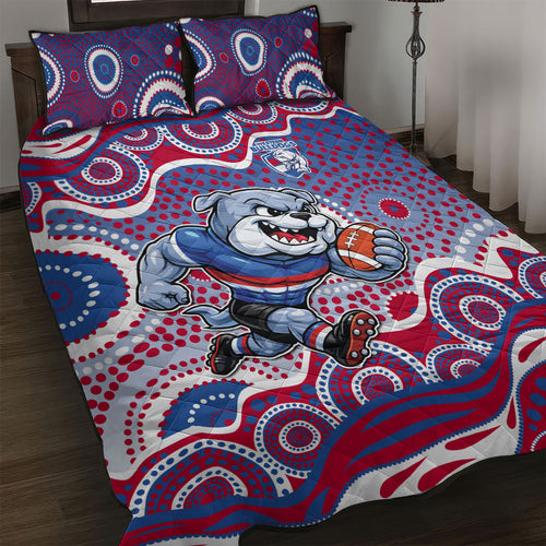 Western Bulldogs Quilt Bed Set Aboriginal Dot Pattern - Football Mascot Heritage Pride