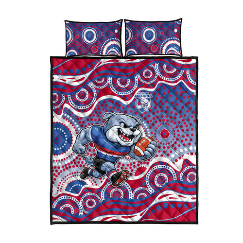 Western Bulldogs Quilt Bed Set Aboriginal Dot Pattern - Football Mascot Heritage Pride