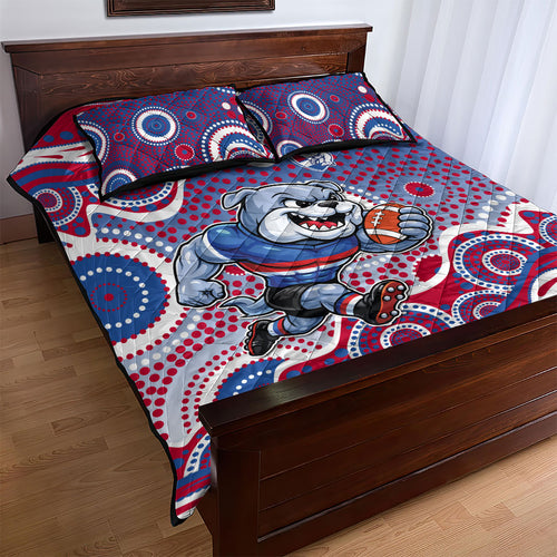 Western Bulldogs Quilt Bed Set Aboriginal Dot Pattern - Football Mascot Heritage Pride