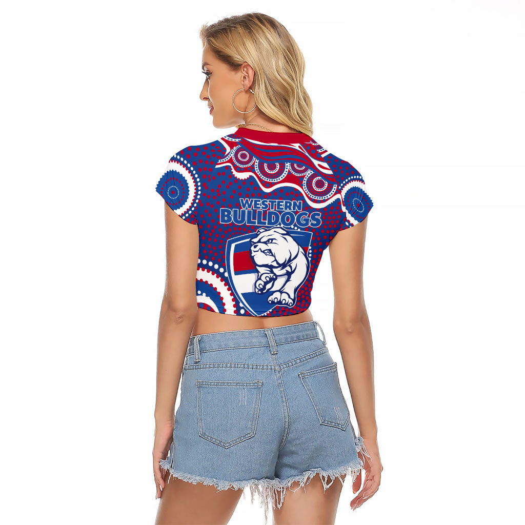 Western Bulldogs Raglan Cropped T Shirt Aboriginal Dot Pattern - Football Mascot Heritage Pride