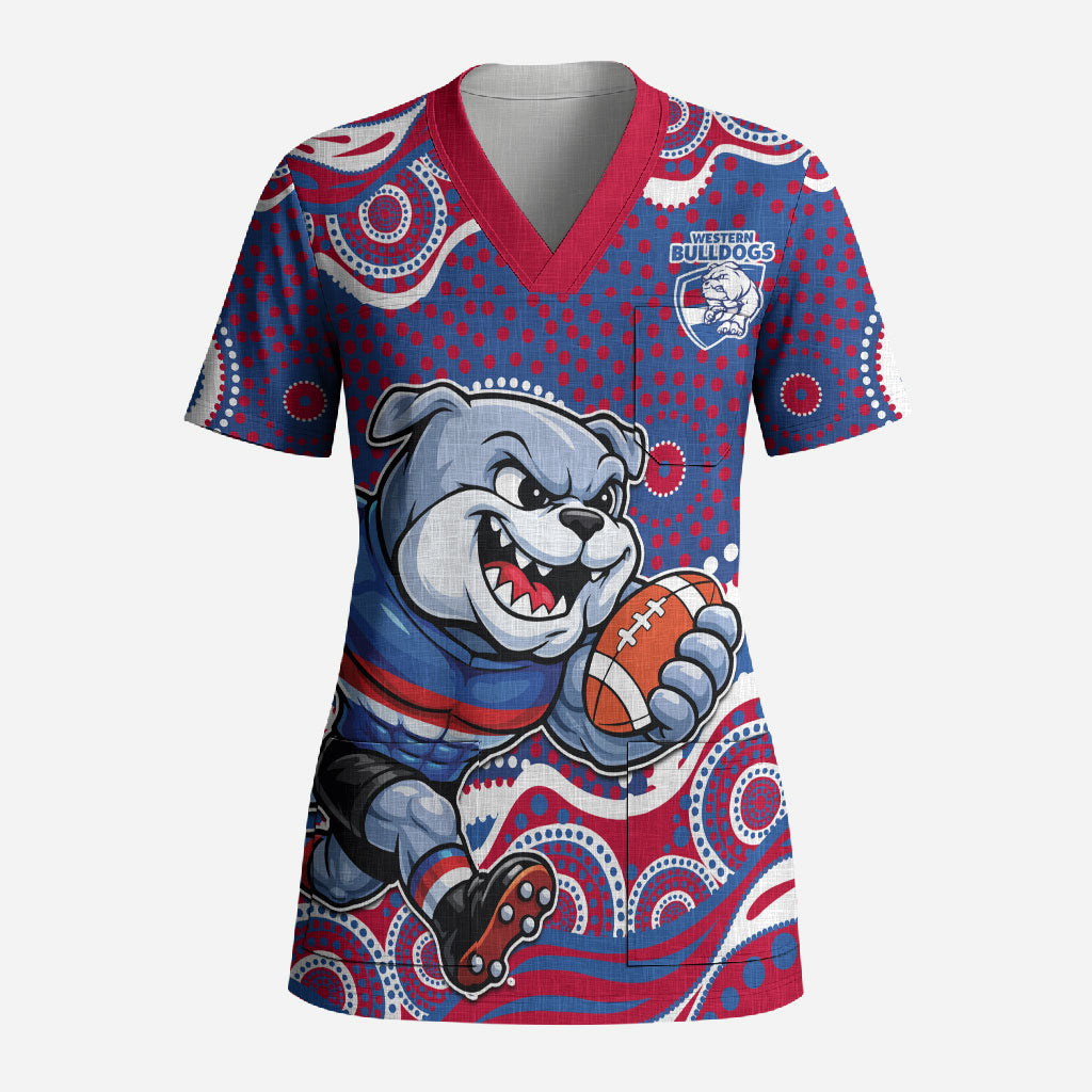 Western Bulldogs Scrub Top Aboriginal Dot Pattern - Football Mascot Heritage Pride