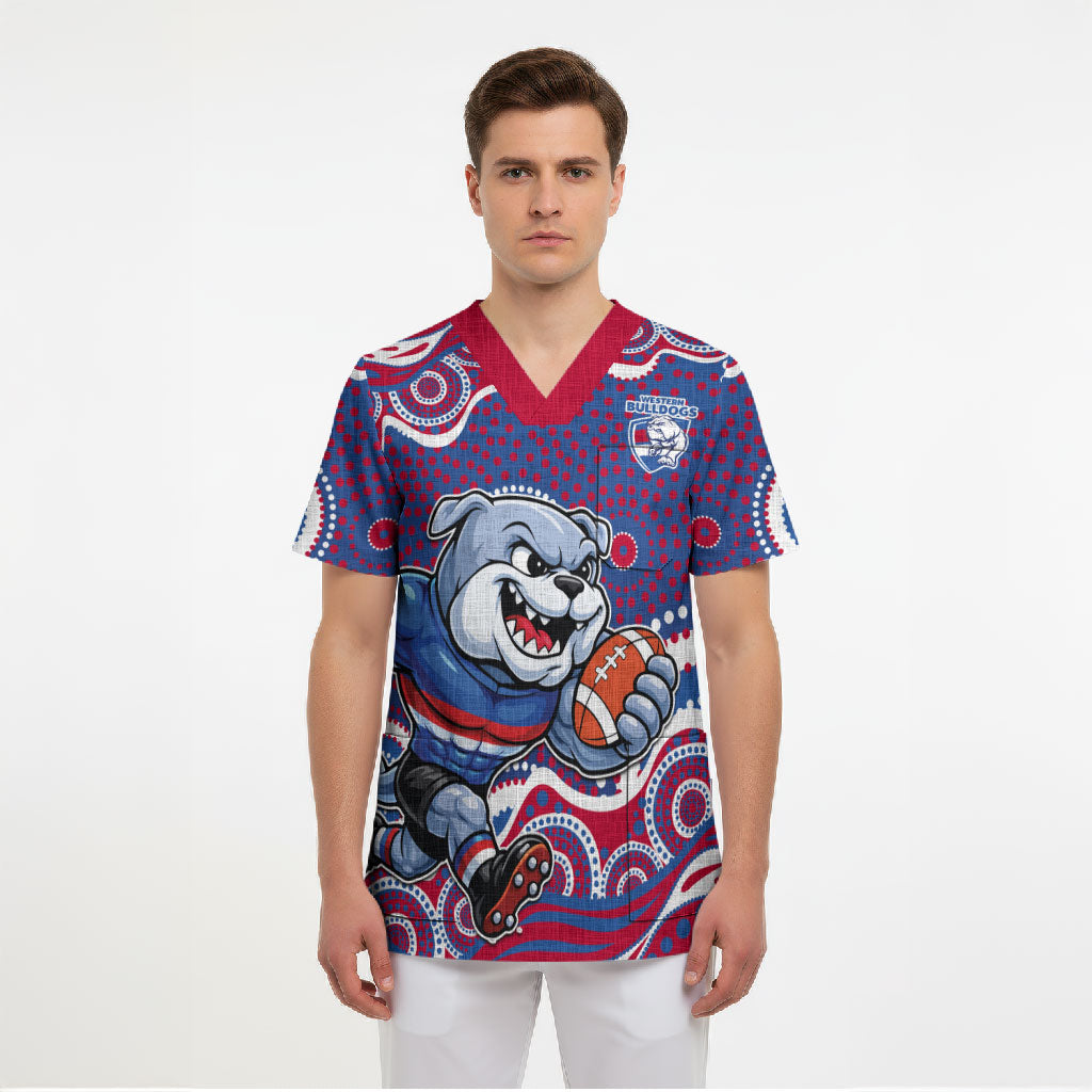 Western Bulldogs Scrub Top Aboriginal Dot Pattern - Football Mascot Heritage Pride
