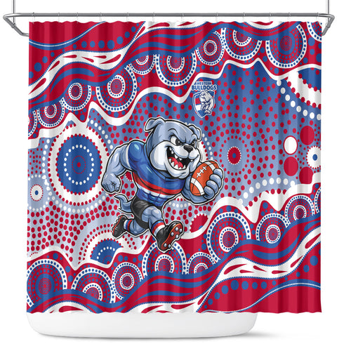 Western Bulldogs Shower Curtain Aboriginal Dot Pattern - Football Mascot Heritage Pride