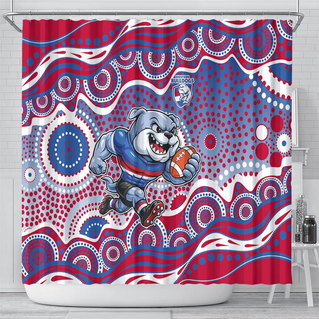 Western Bulldogs Shower Curtain Aboriginal Dot Pattern - Football Mascot Heritage Pride