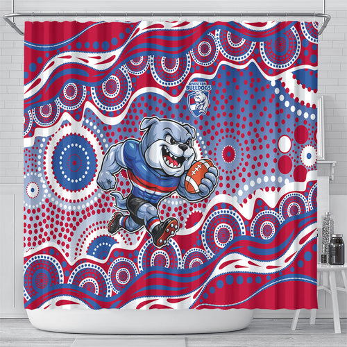 Western Bulldogs Shower Curtain Aboriginal Dot Pattern - Football Mascot Heritage Pride