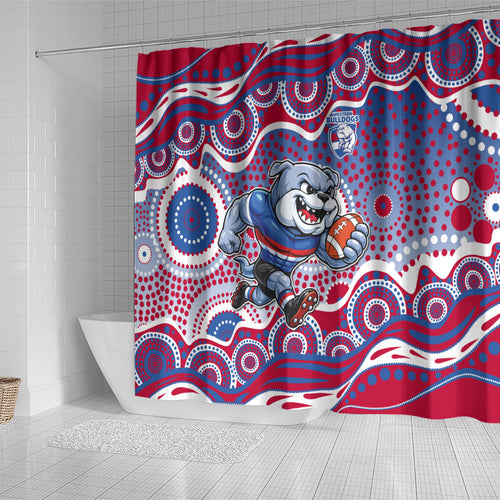 Western Bulldogs Shower Curtain Aboriginal Dot Pattern - Football Mascot Heritage Pride