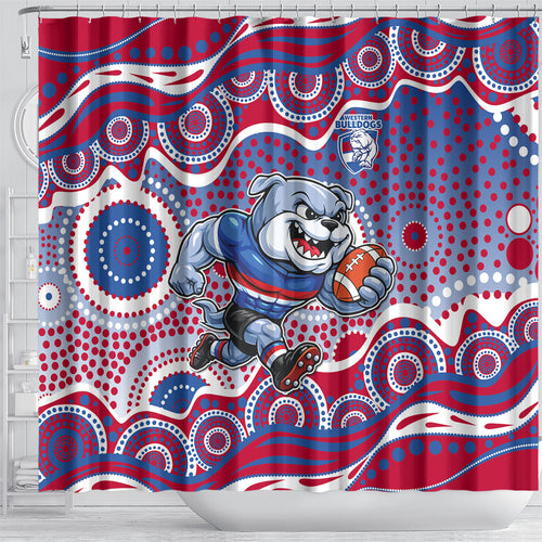 Western Bulldogs Shower Curtain Aboriginal Dot Pattern - Football Mascot Heritage Pride