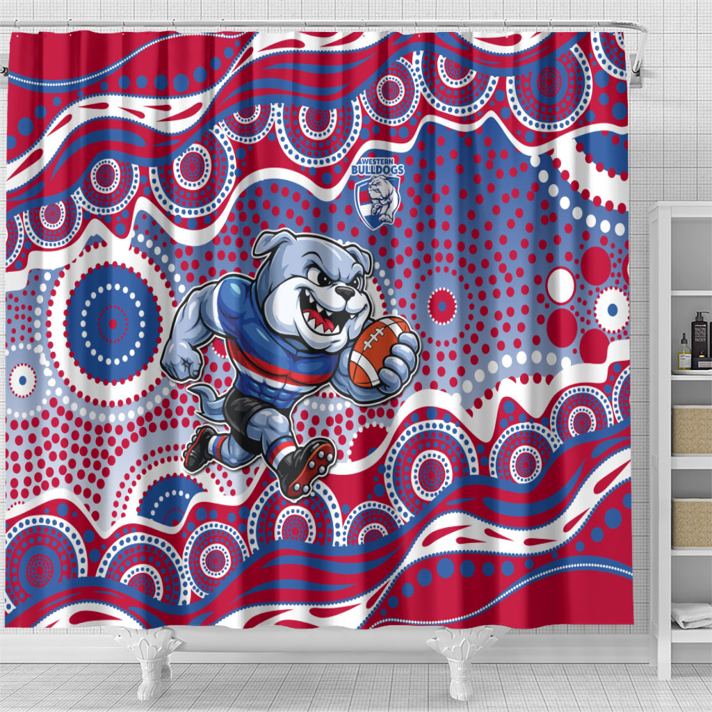 Western Bulldogs Shower Curtain Aboriginal Dot Pattern - Football Mascot Heritage Pride