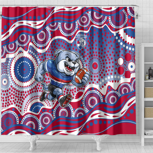 Western Bulldogs Shower Curtain Aboriginal Dot Pattern - Football Mascot Heritage Pride